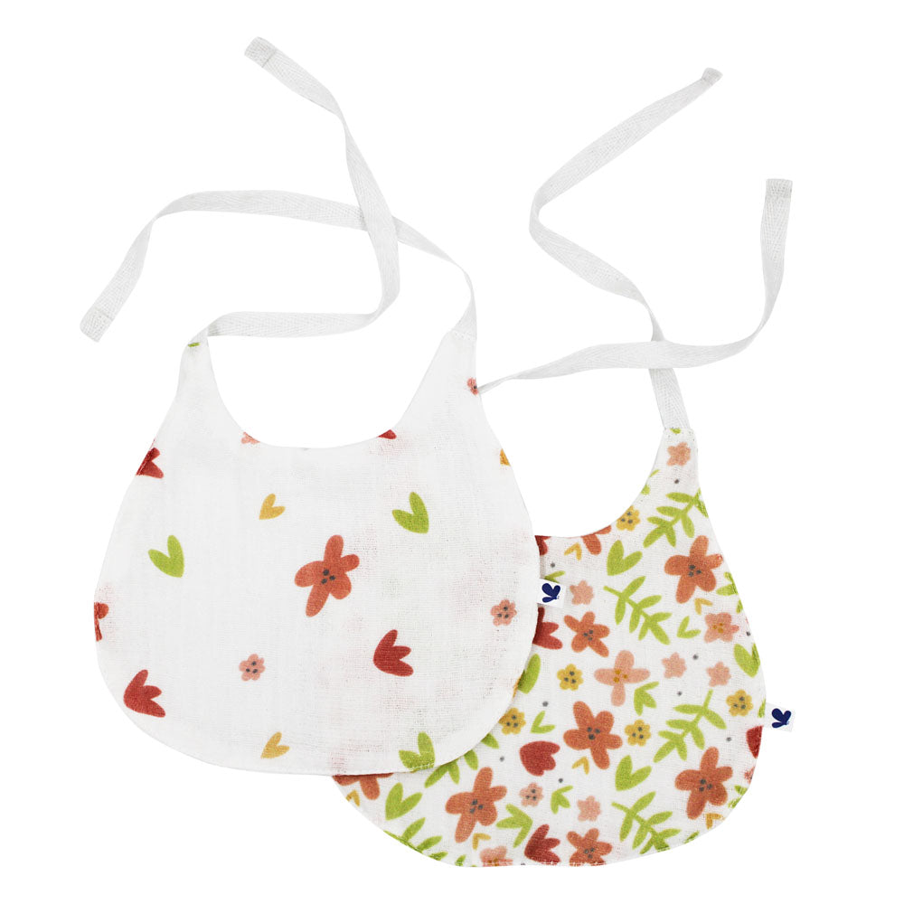 Set 2 Baberos Redondos y 2 Tipo Pañoleta de Muselina y Bambú Flores y Puntos