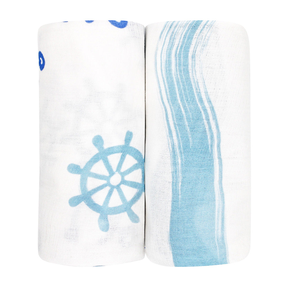 Set 2 Frazadas de Muselina Velero y Olas