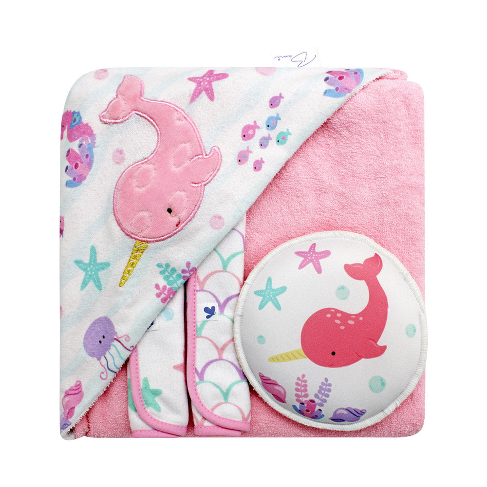 Set de baño toalla con capucha 2 toallas faciales y esponja