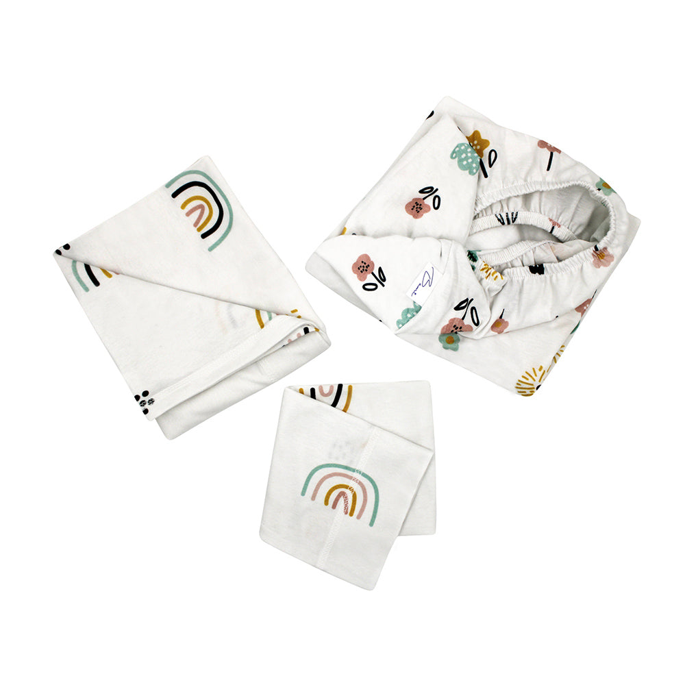 Juego de Sábanas para Cuna Algodón Arcoiris y Flores 70x130 cm