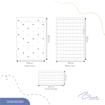 Juego de Sábanas para Cama Cuna Algodón Nubes y Rayas 95x140 cm