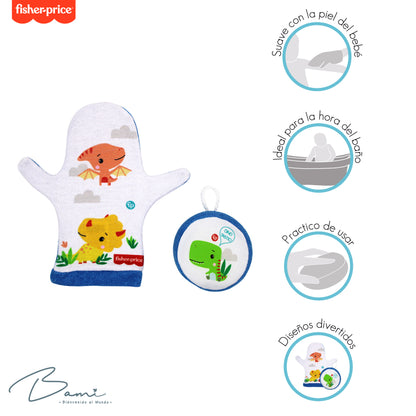 Kit de baño (Manopla y Esponja) Dinosaurios