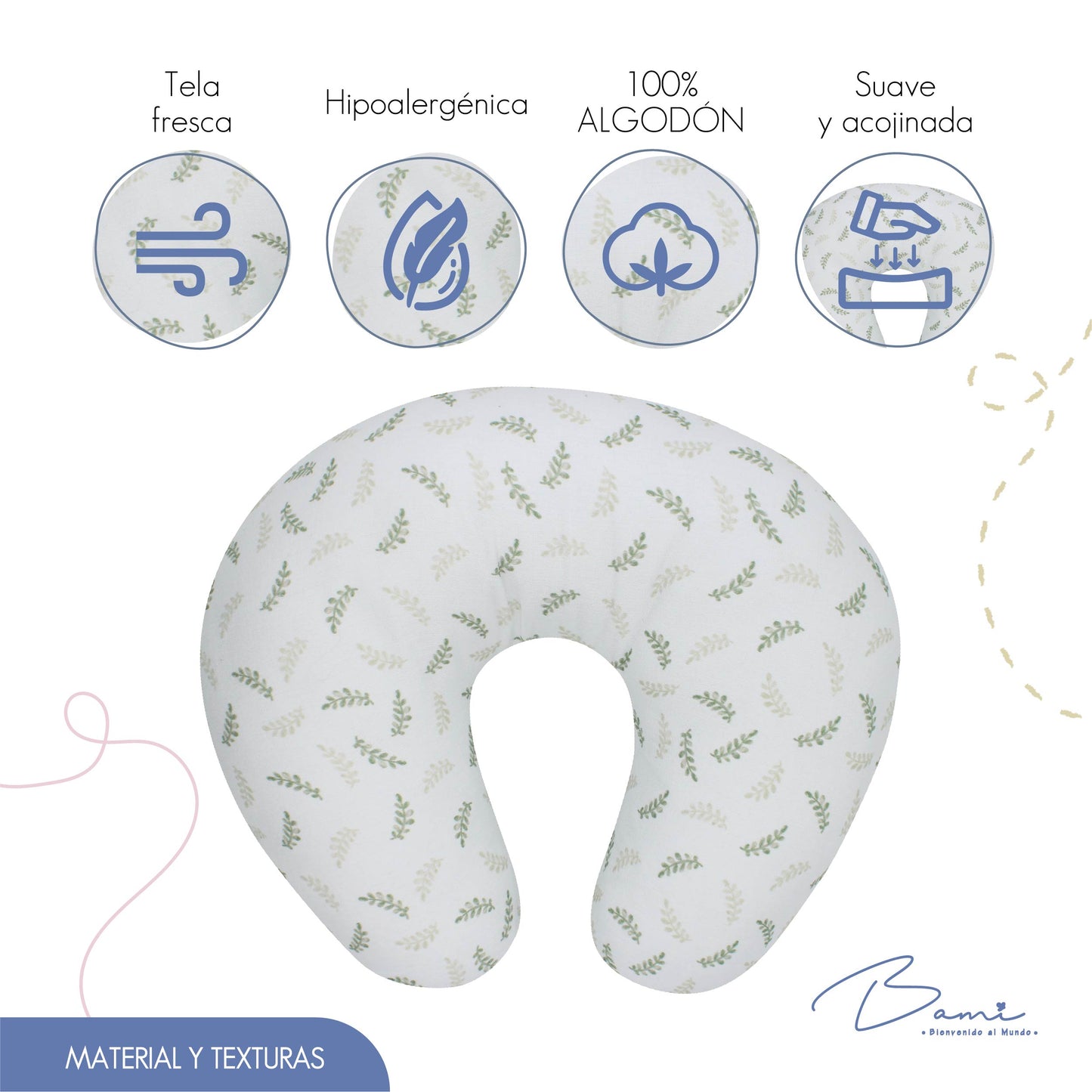 Almohada de Lactancia de Muselina Hojas