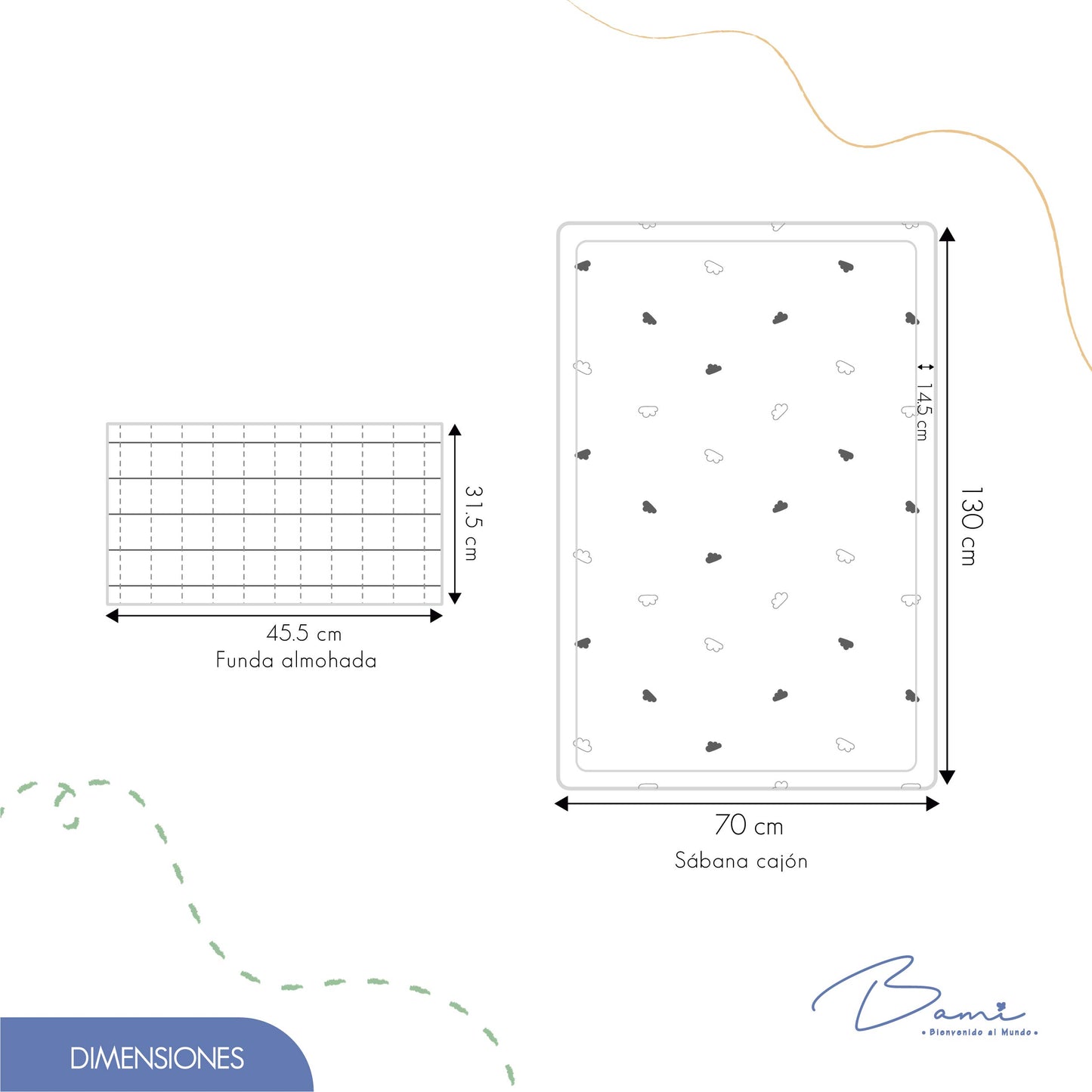 Juego de Sábanas para Cuna Algodón Nubes y Rayas 70x130 cm