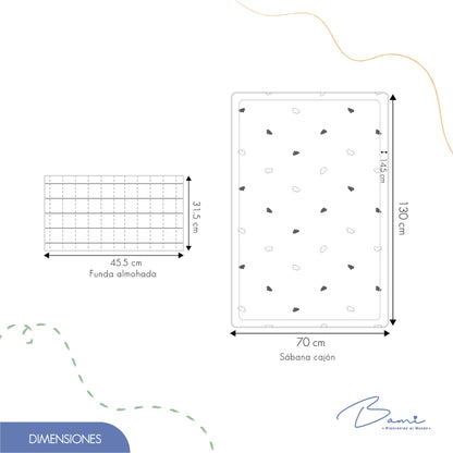 Juego de Sábanas para Cuna Algodón Nubes y Rayas 70x130 cm