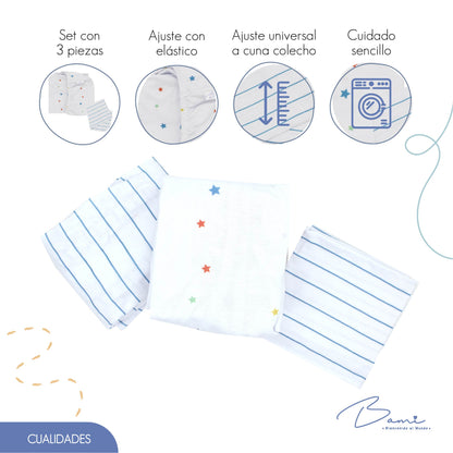 Juego de Sábanas para Colecho Algodón Estrellas y Rayas 50x80 cm (Copia)