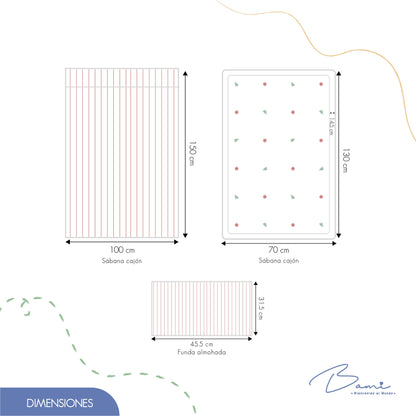 Juego de Sábanas para Cuna Algodón Flores y Rayas 70x130 cm